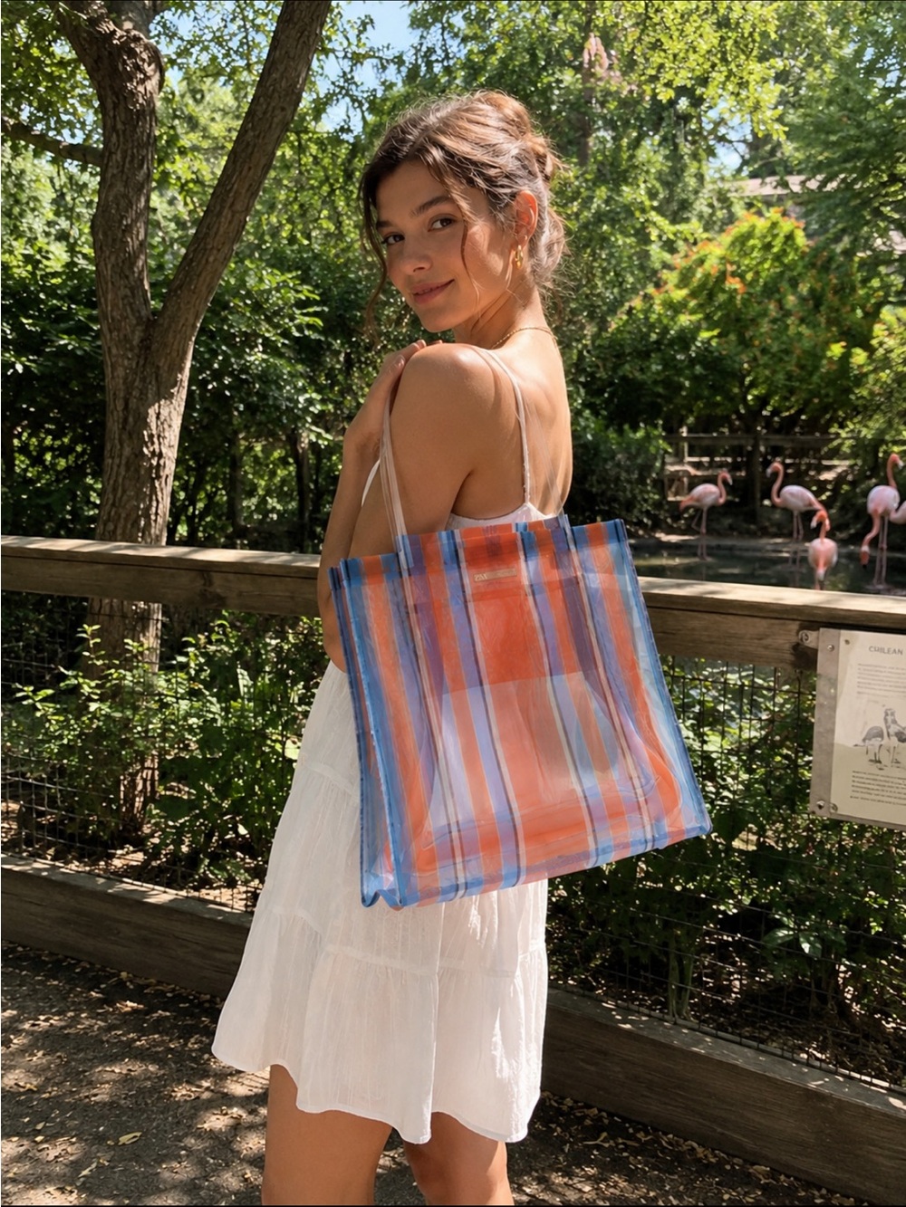 ZARA Semi-Sheer Striped Shopper Bag